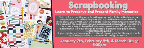 An array of scrapbooking materials and information about this program.