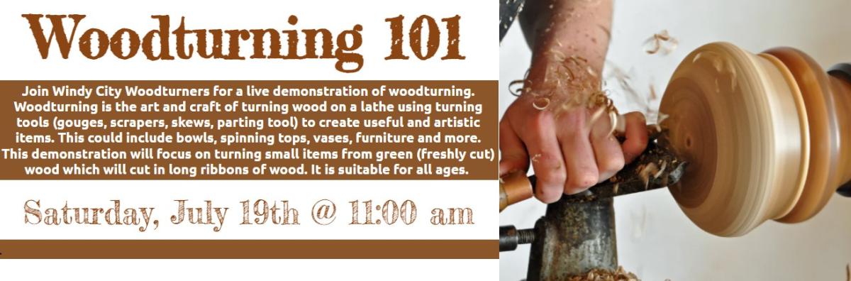 A man turning wood to make a bowl, along with information about this program