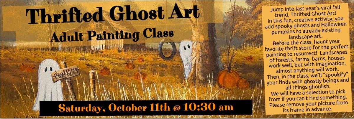 old oil painting with spooky ghosts added to it, along with information about this program.